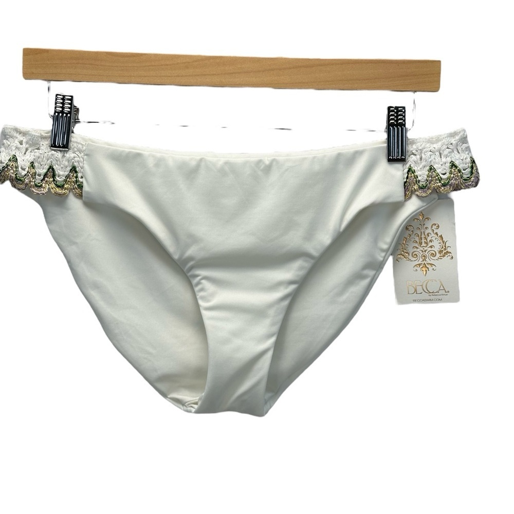 Becca Crochet Detail Bikini Bottom - White - Size Large